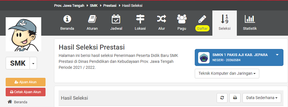 Hasil seleksi Penerimaan Peserta Didik Baru 2021/2020